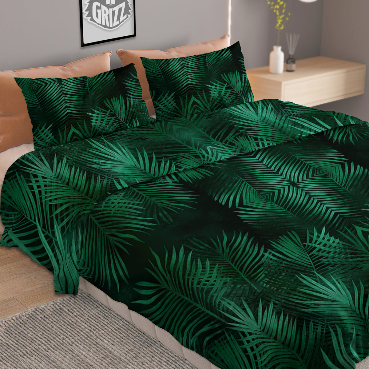 Palm Leaf Tropical Print Pattern Duvet Cover Bedding Set