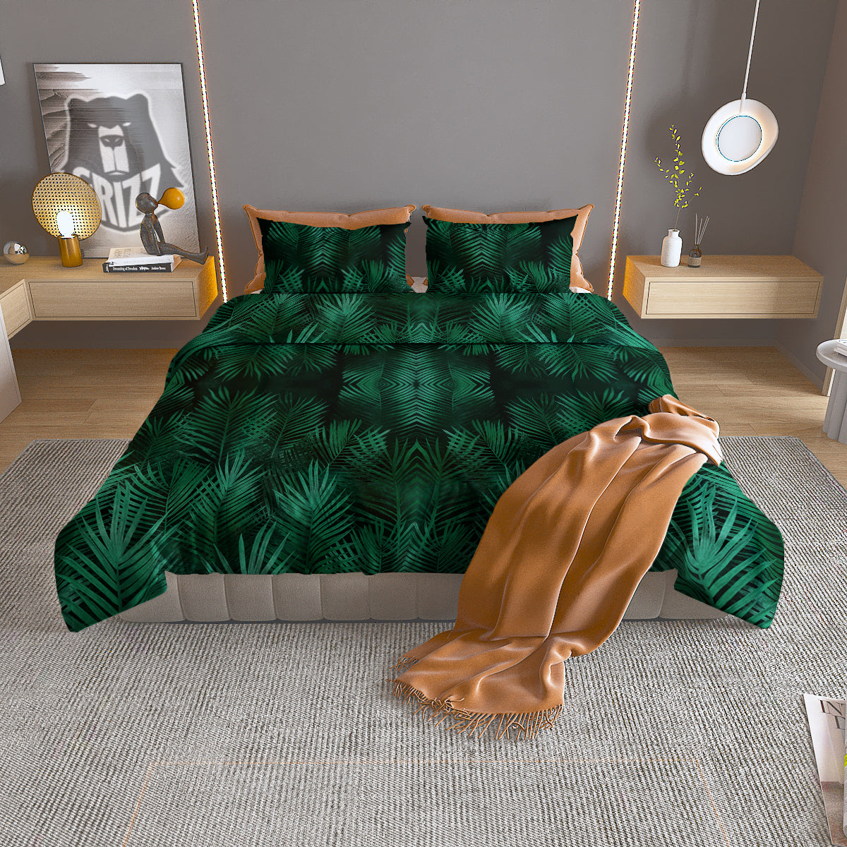 Palm Leaf Tropical Print Pattern Duvet Cover Bedding Set