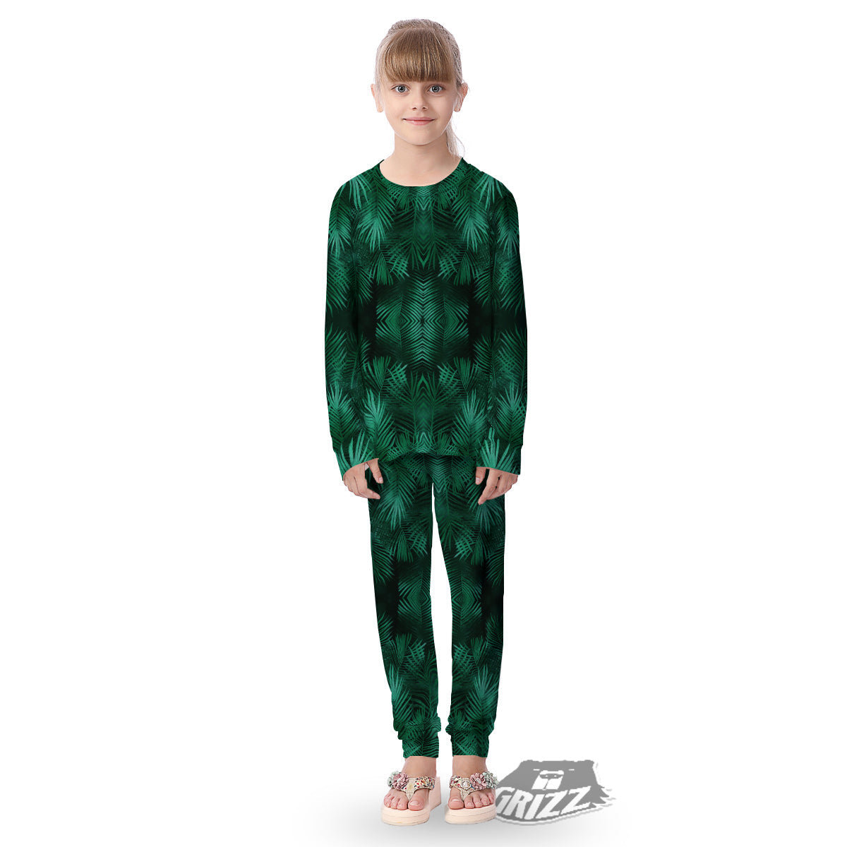 Palm Leaf Tropical Print Pattern Kid's Pajamas-grizzshop