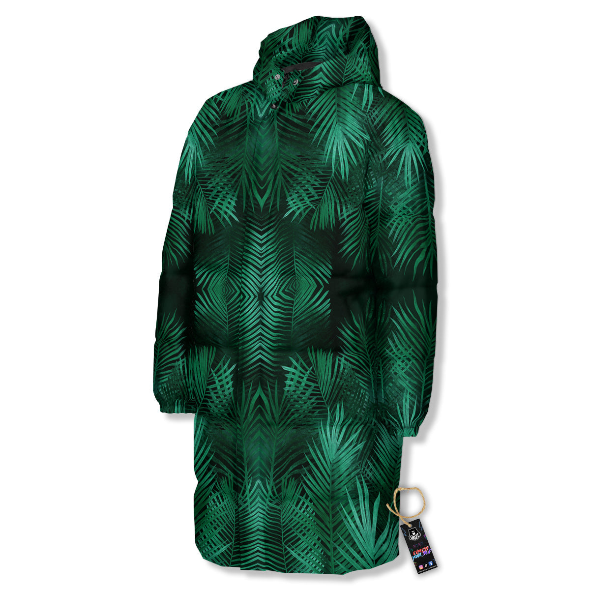 Palm Leaf Tropical Print Pattern Long Down Jacket-grizzshop