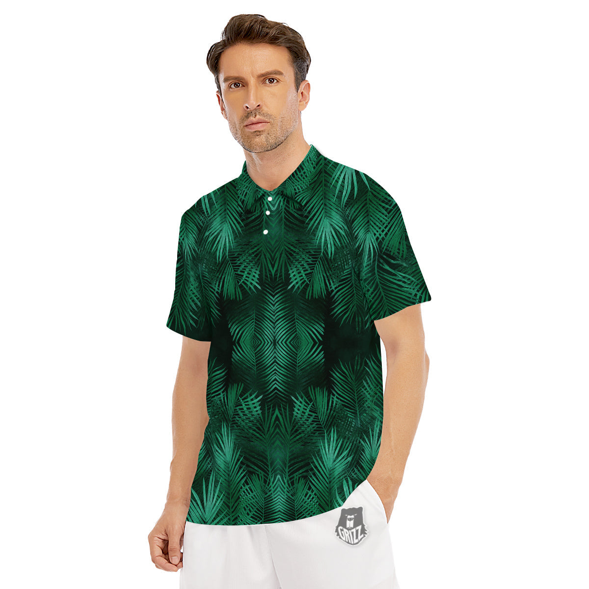 Palm Leaf Tropical Print Pattern Men's Golf Shirts-grizzshop