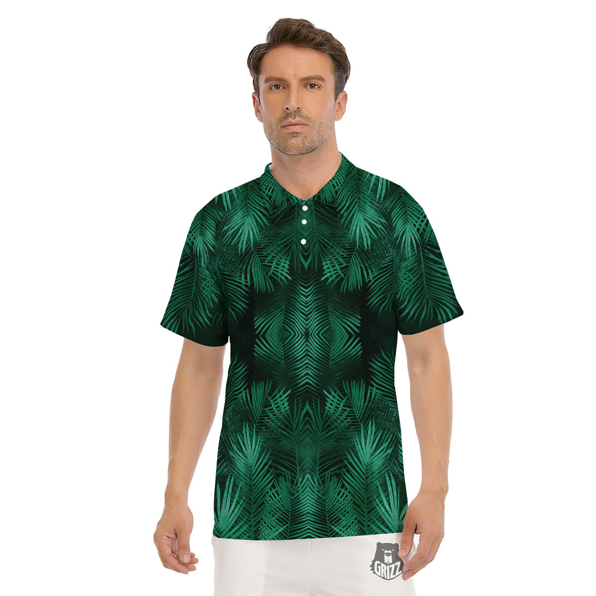 Palm Leaf Tropical Print Pattern Men's Golf Shirts-grizzshop