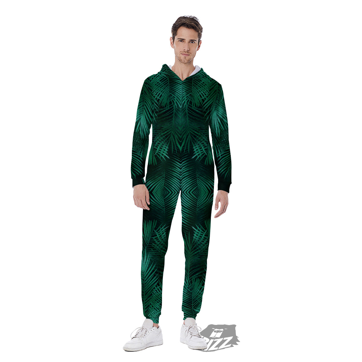 Palm Leaf Tropical Print Pattern Men's Jumpsuit-grizzshop