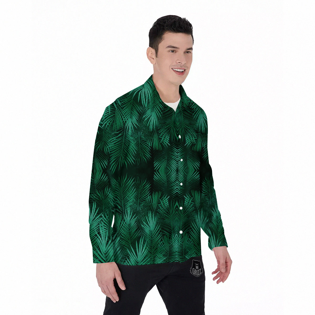Palm Leaf Tropical Print Pattern Men's Long Sleeve Shirts-grizzshop