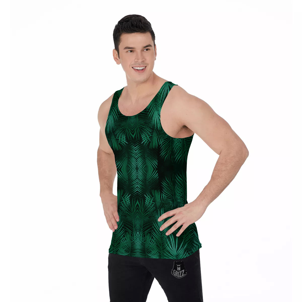 Palm Leaf Tropical Print Pattern Men's Tank Top-grizzshop