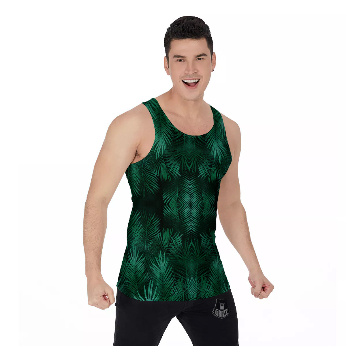 Palm Leaf Tropical Print Pattern Men's Tank Top-grizzshop