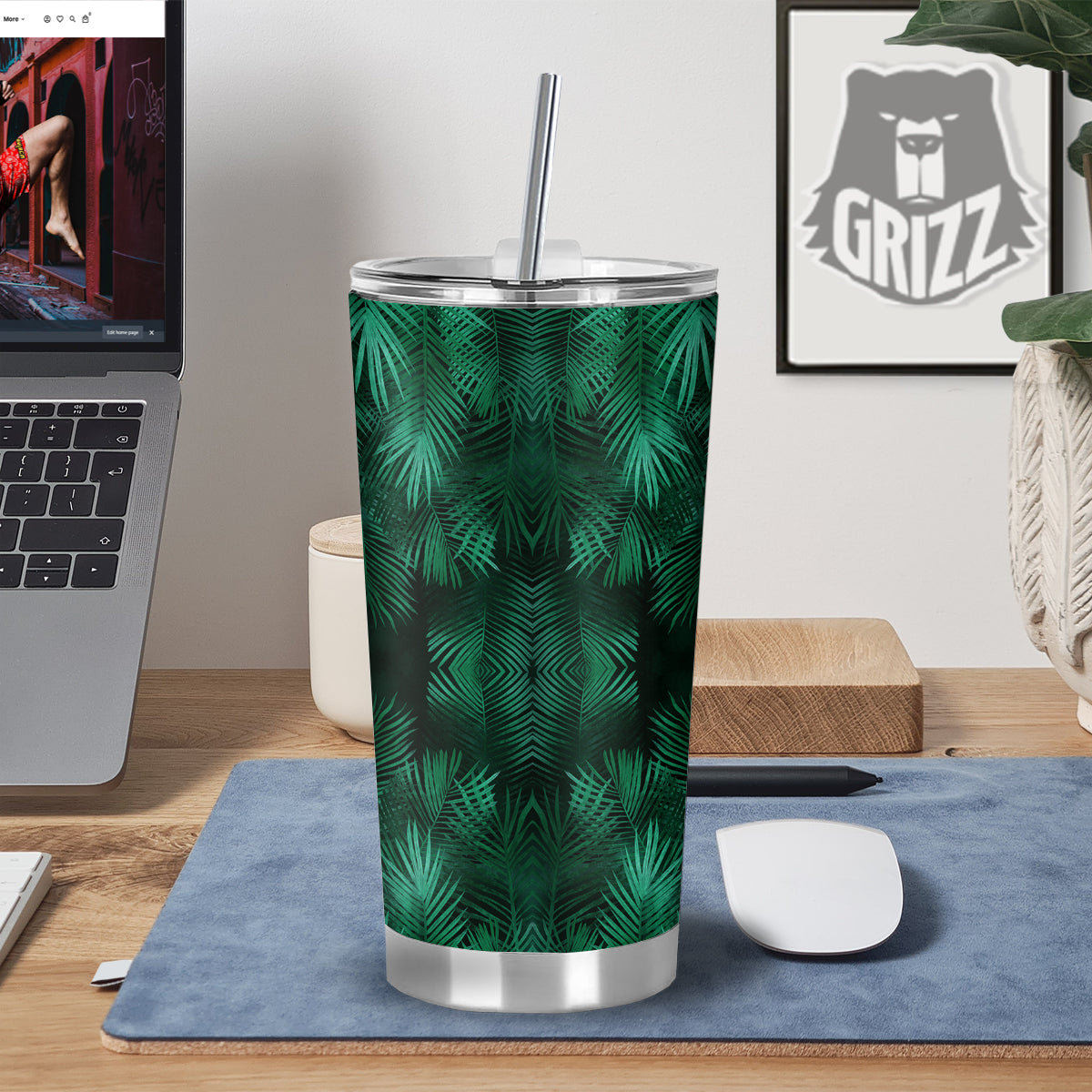Palm Leaf Tropical Print Pattern Tumbler-grizzshop