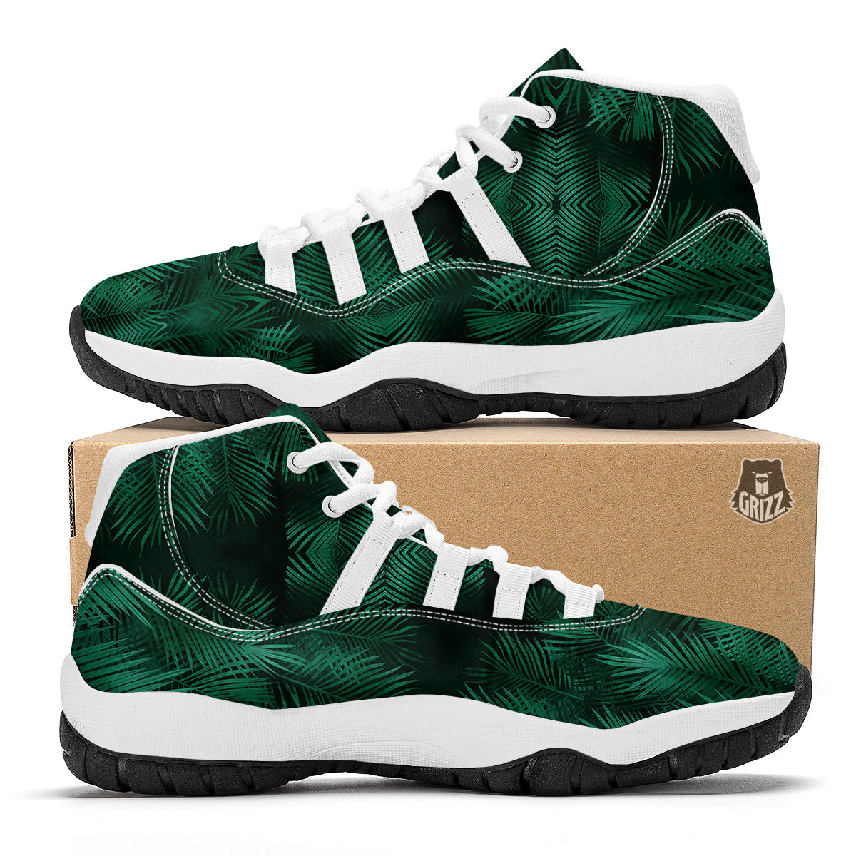 Palm Leaf Tropical Print Pattern White Bball Shoes-grizzshop