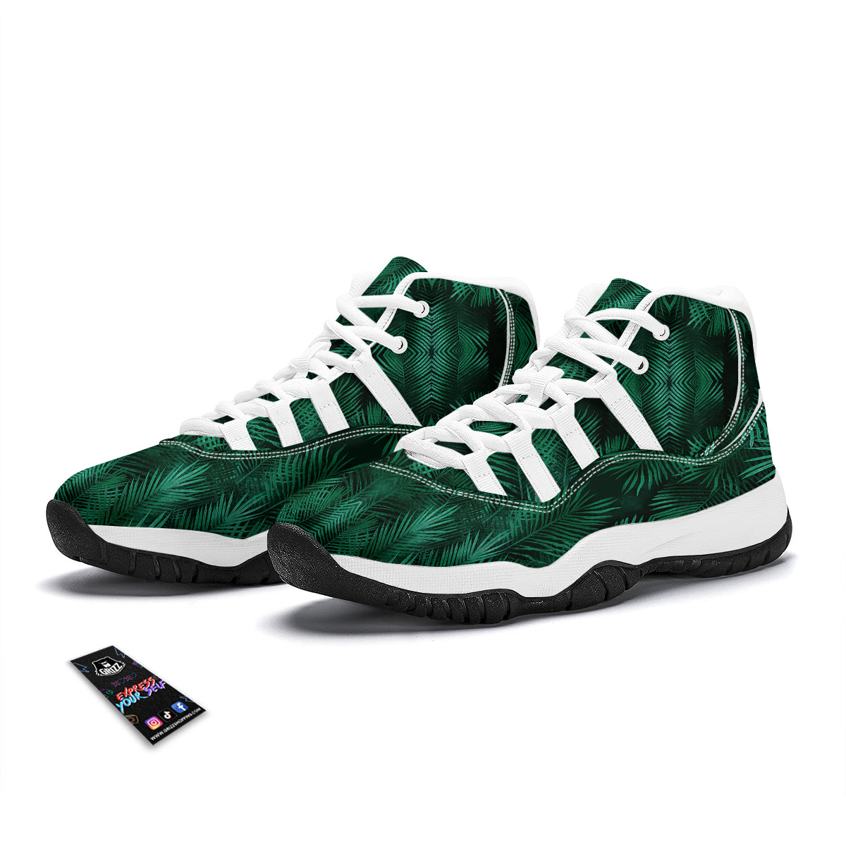 Palm Leaf Tropical Print Pattern White Bball Shoes-grizzshop