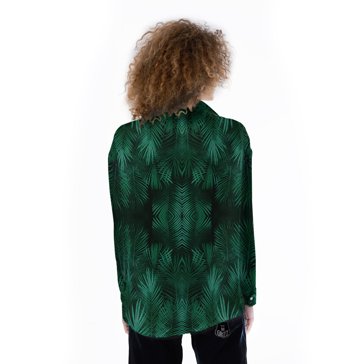 Palm Leaf Tropical Print Pattern Women's Long Sleeve Shirts-grizzshop