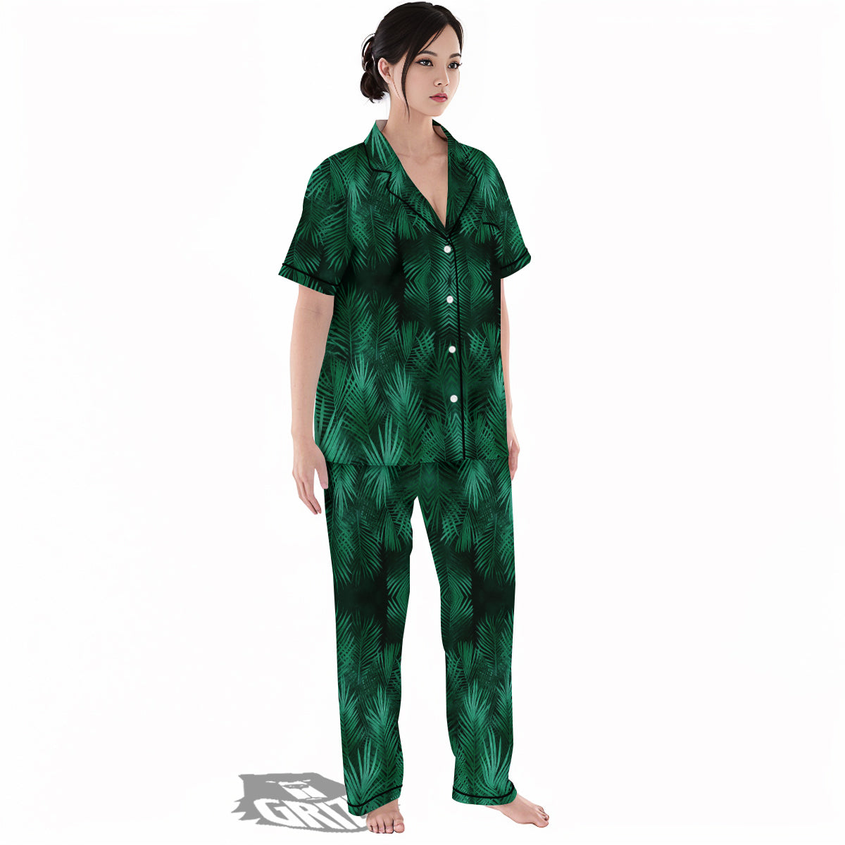 Palm Leaf Tropical Print Pattern Women's Pajamas Set-grizzshop