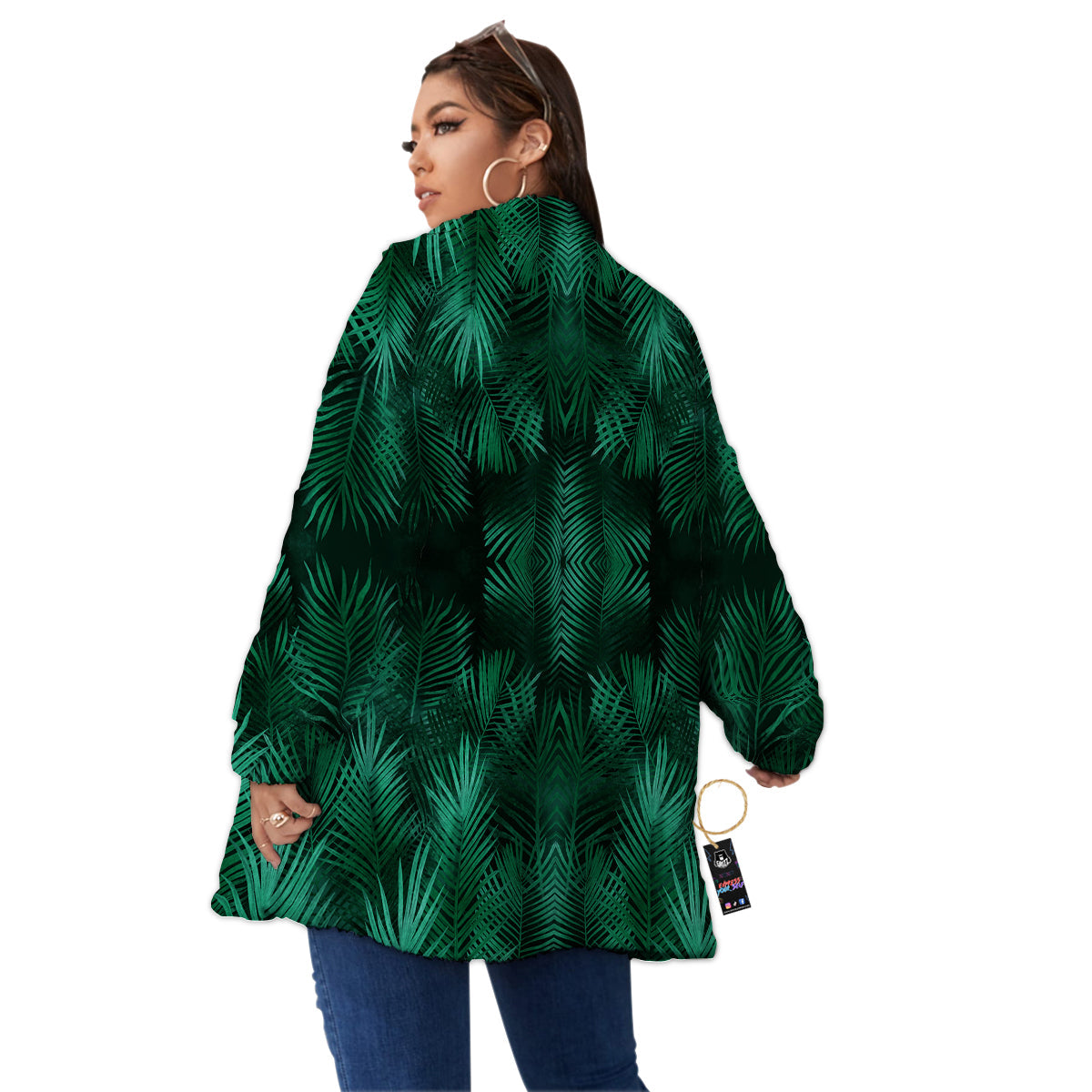 Palm Leaf Tropical Print Pattern Women's Sherpa Jacket-grizzshop