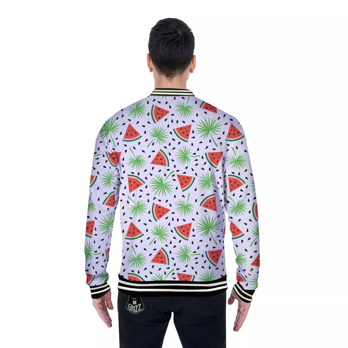 Palm Leaf Watermelon White Print Pattern Baseball Jacket-grizzshop
