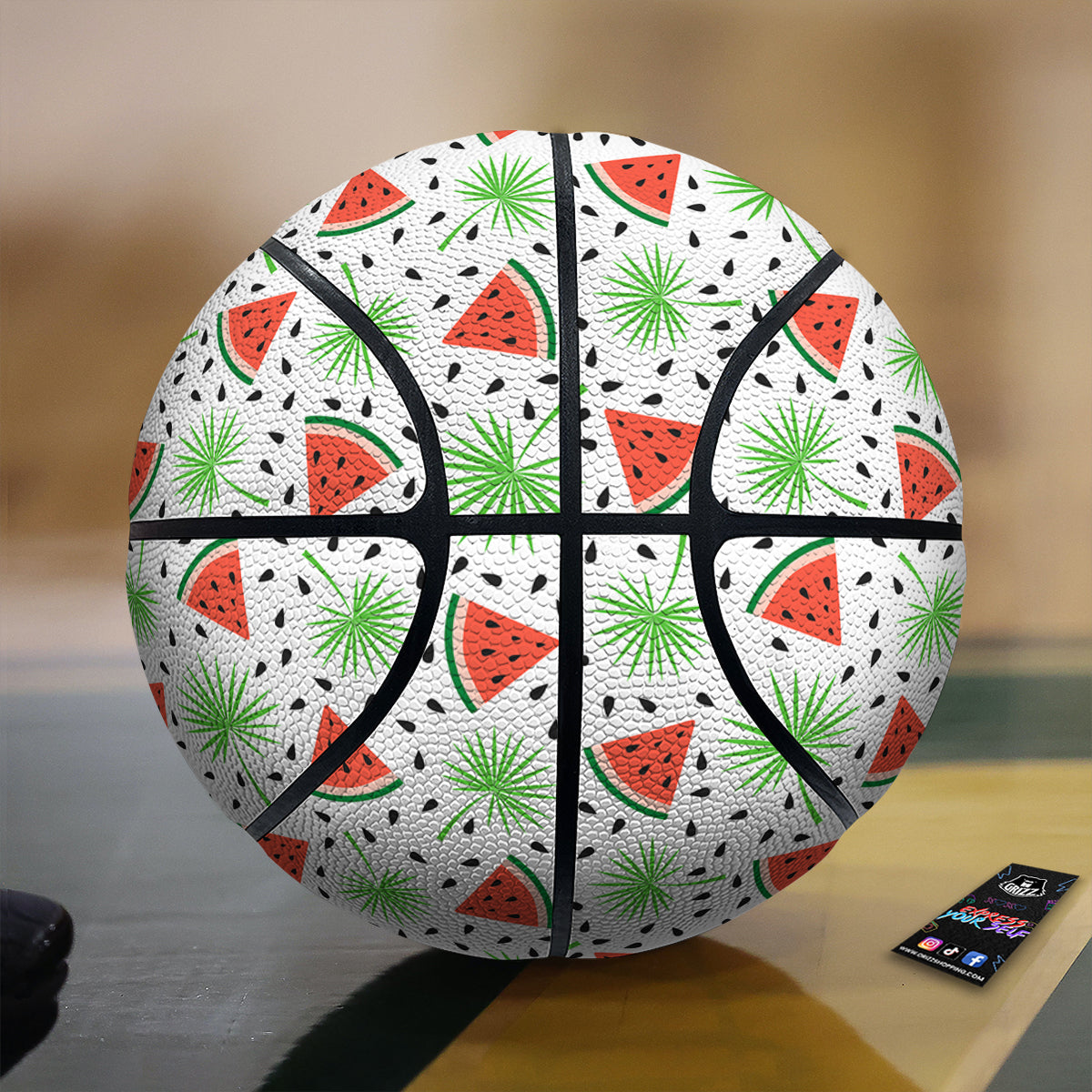 Palm Leaf Watermelon White Print Pattern Basketball