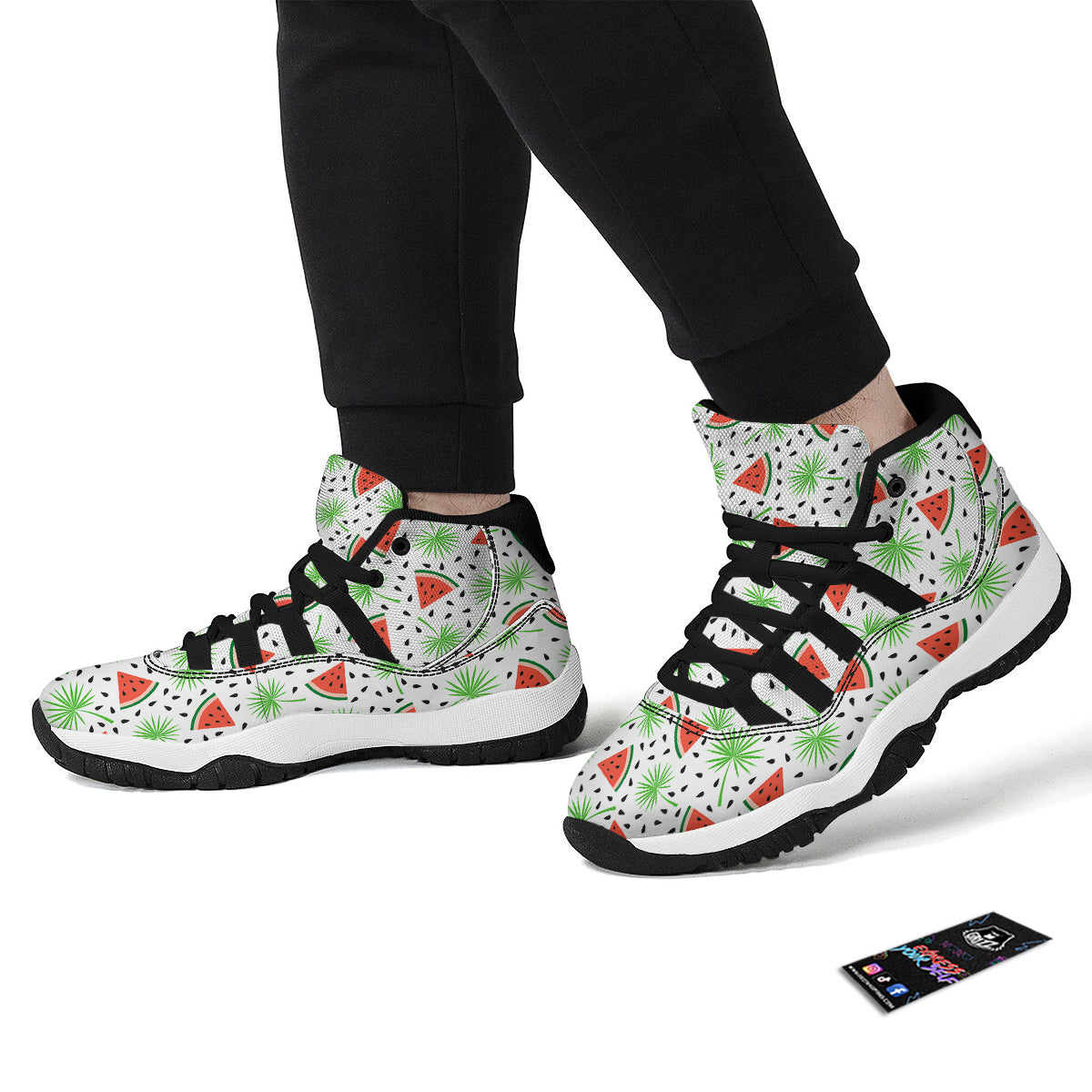 Palm Leaf Watermelon White Print Pattern Black Bball Shoes-grizzshop