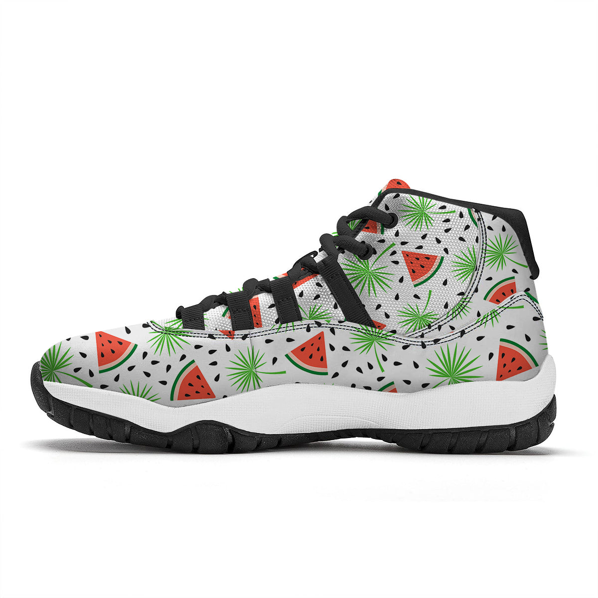 Palm Leaf Watermelon White Print Pattern Black Bball Shoes-grizzshop