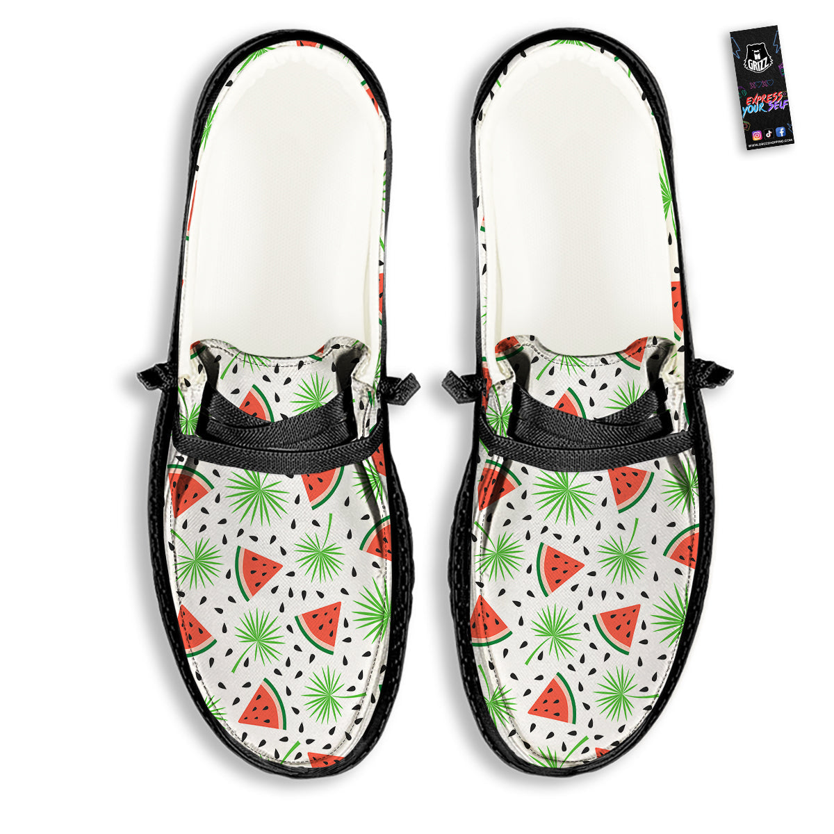 Palm Leaf Watermelon White Print Pattern Black Loafers-grizzshop
