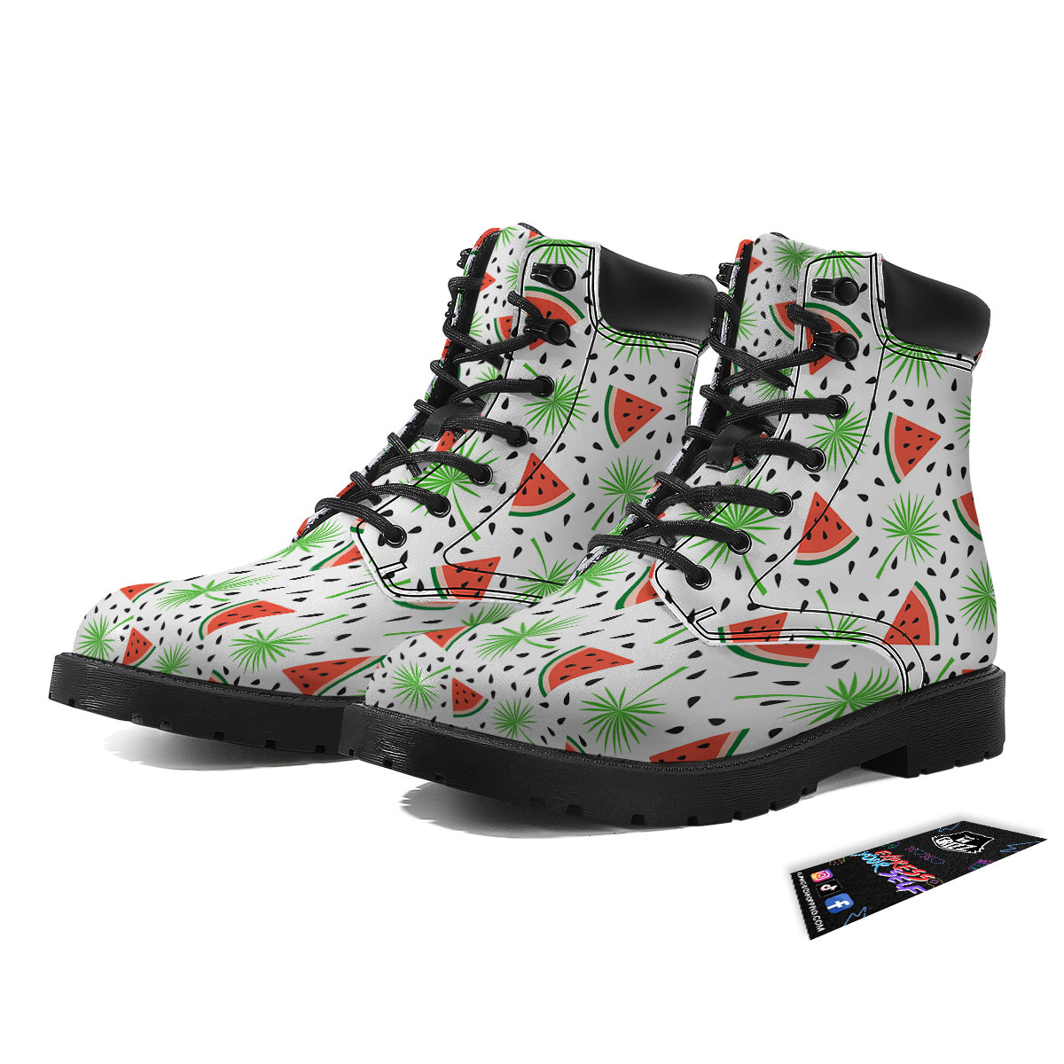 Palm Leaf Watermelon White Print Pattern Boots-grizzshop