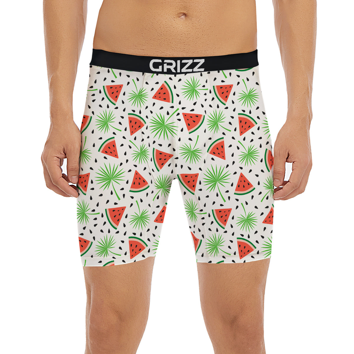 Palm Leaf Watermelon White Print Pattern Boxer Briefs-grizzshop