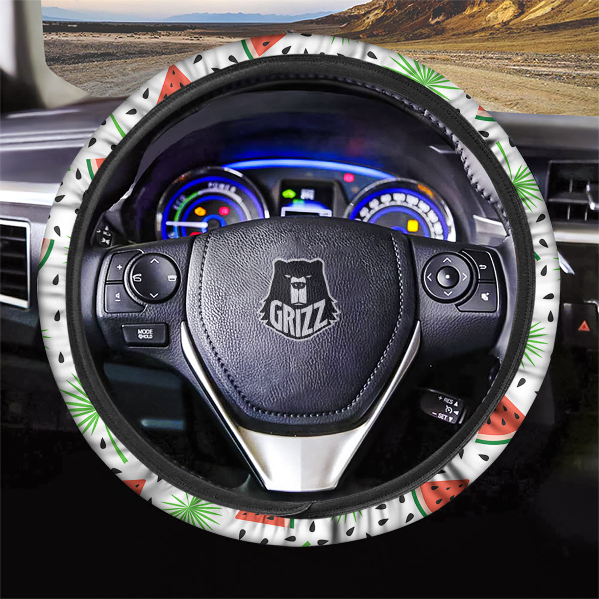 Palm Leaf Watermelon White Print Pattern Car Steering Wheel Cover-grizzshop