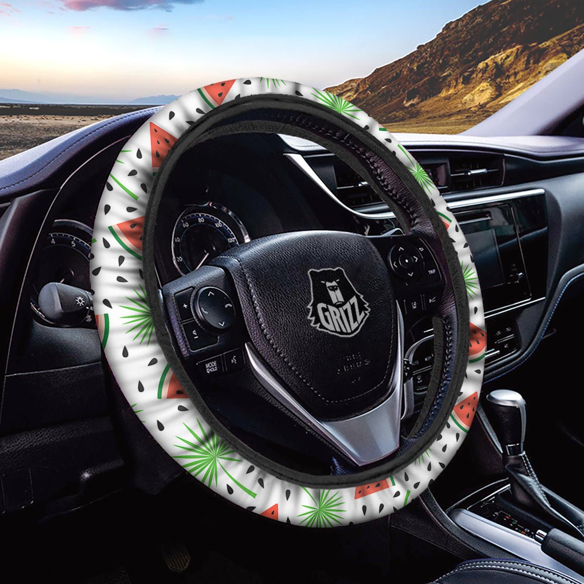 Palm Leaf Watermelon White Print Pattern Car Steering Wheel Cover-grizzshop