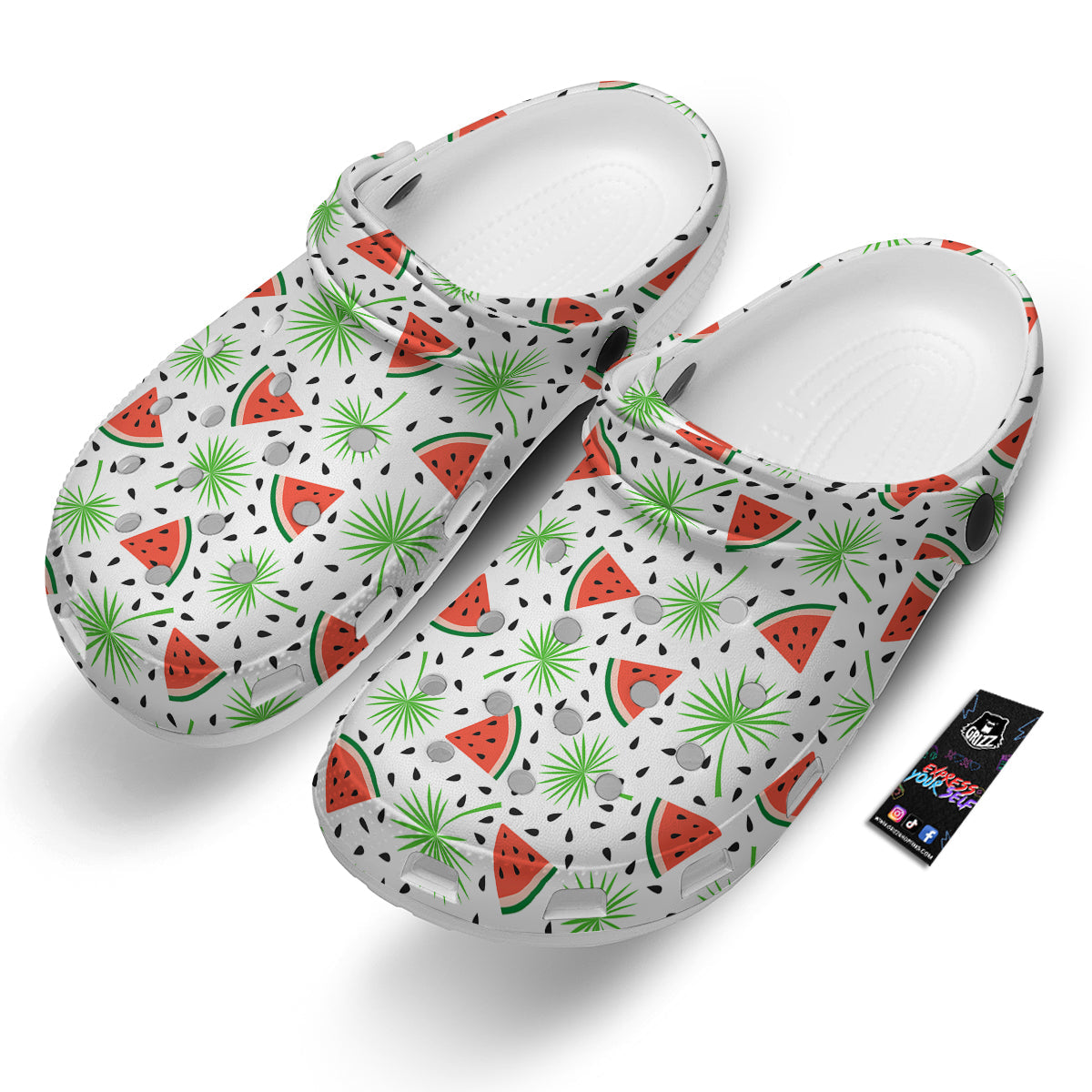 Palm Leaf Watermelon White Print Pattern Clog-grizzshop