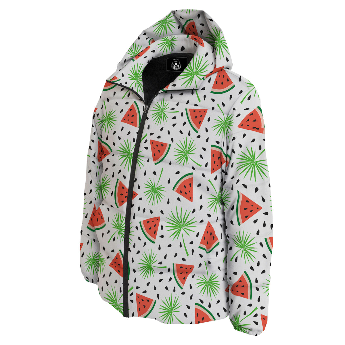 Palm Leaf Watermelon White Print Pattern Down Jacket-grizzshop
