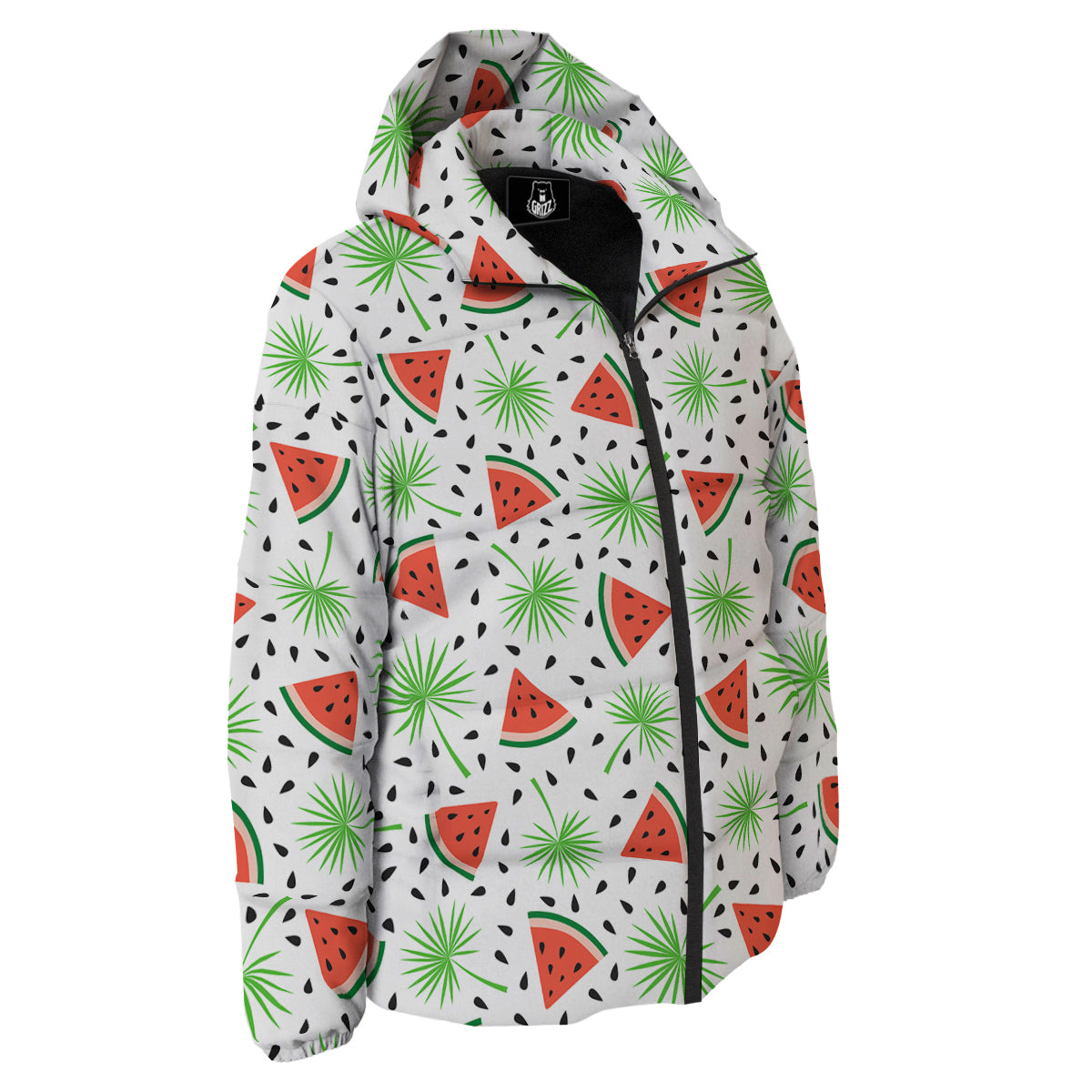 Palm Leaf Watermelon White Print Pattern Down Jacket-grizzshop