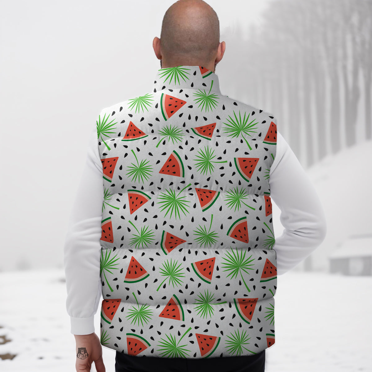 Palm Leaf Watermelon White Print Pattern Down Vest