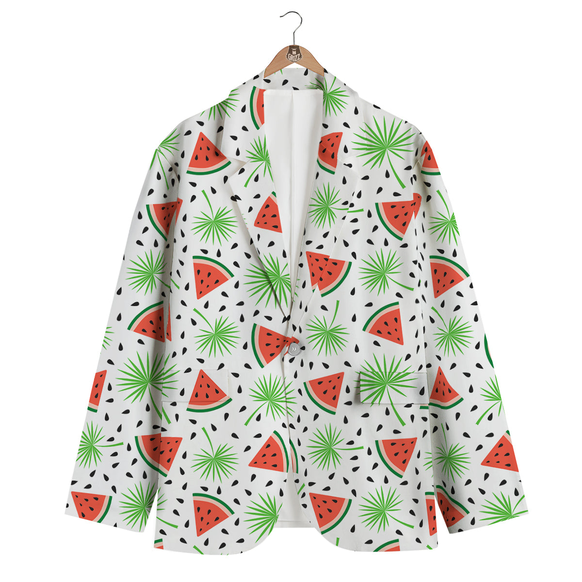 Palm Leaf Watermelon White Print Pattern Men's Blazer-grizzshop