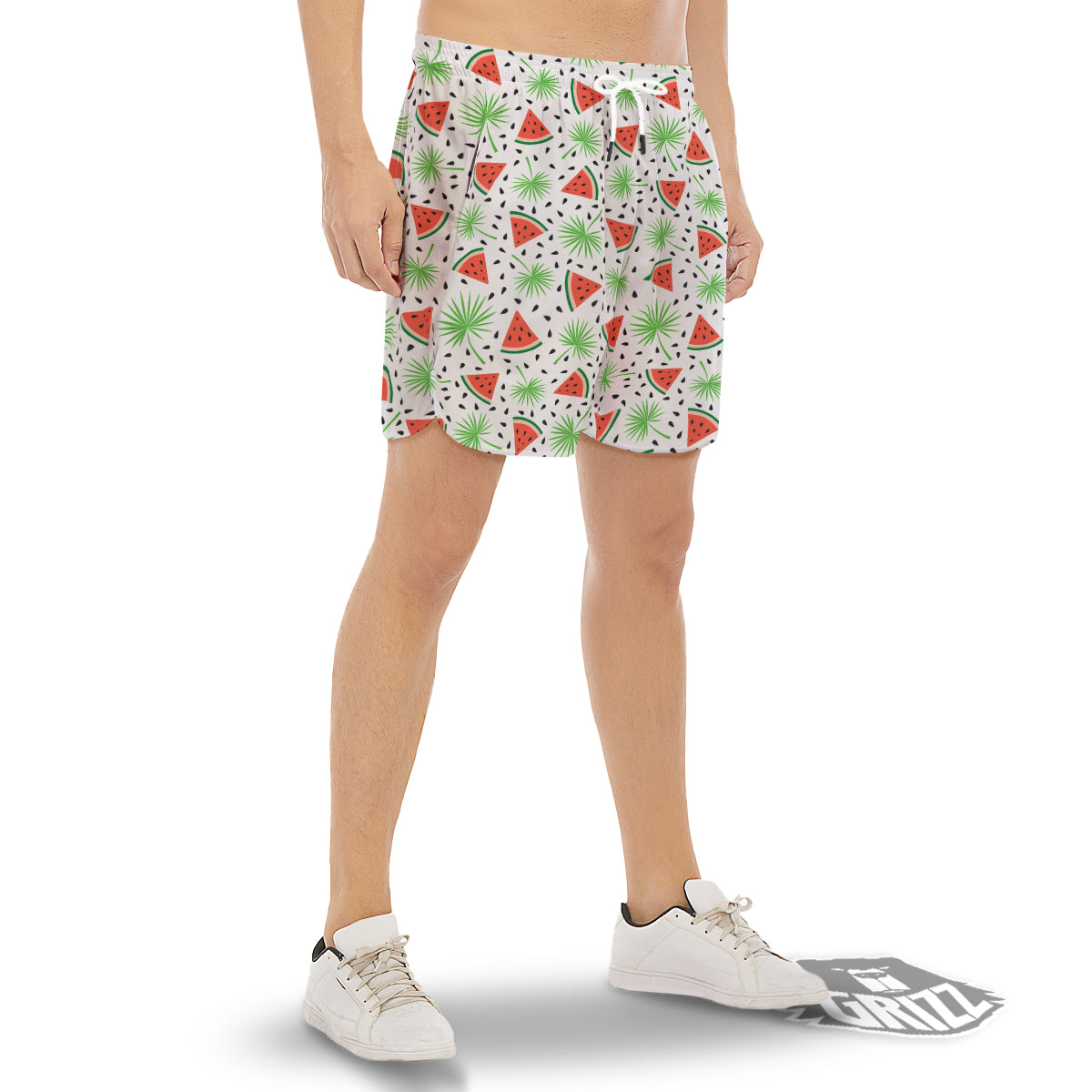 Palm Leaf Watermelon White Print Pattern Men's Gym Shorts-grizzshop