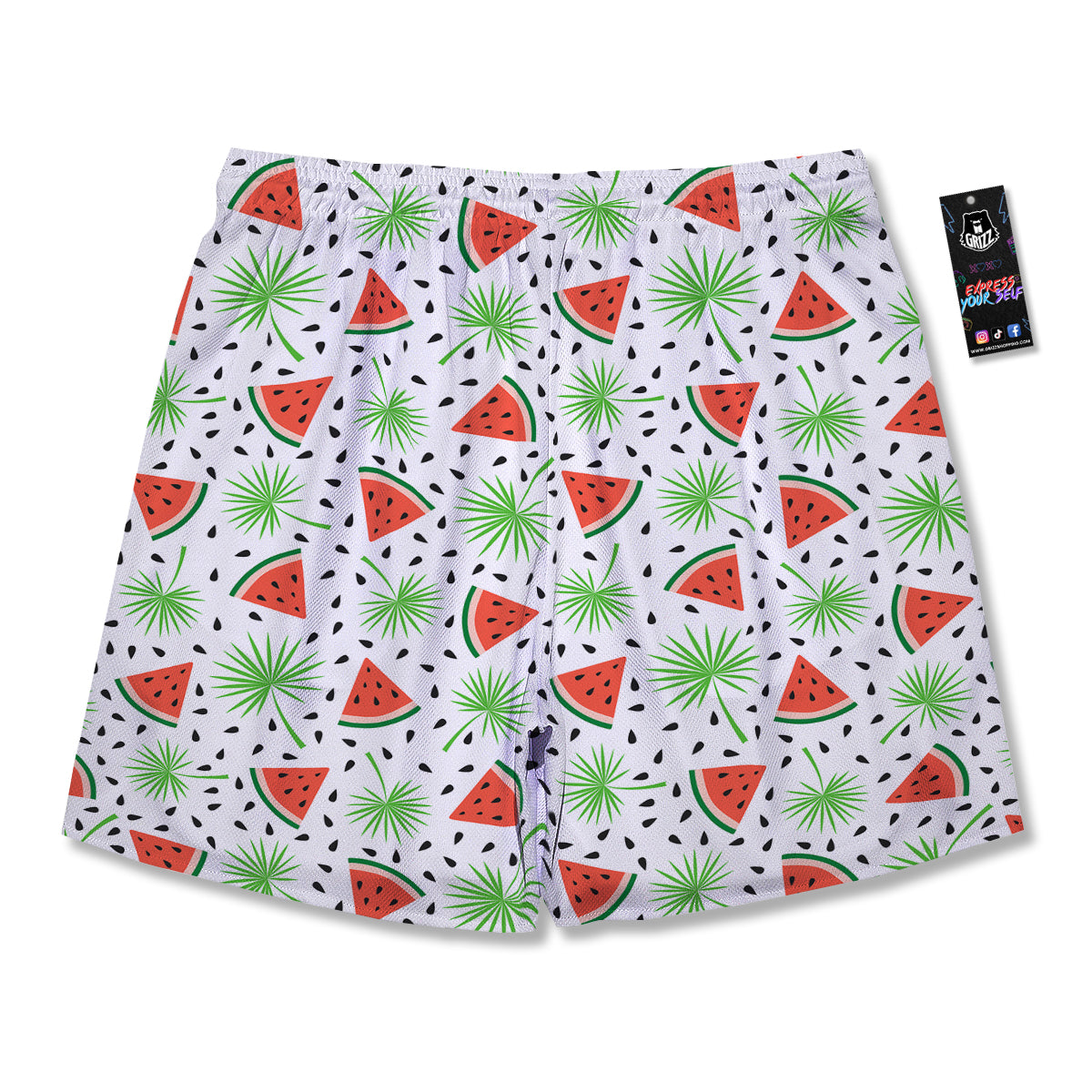 Palm Leaf Watermelon White Print Pattern Men's Running Shorts-grizzshop