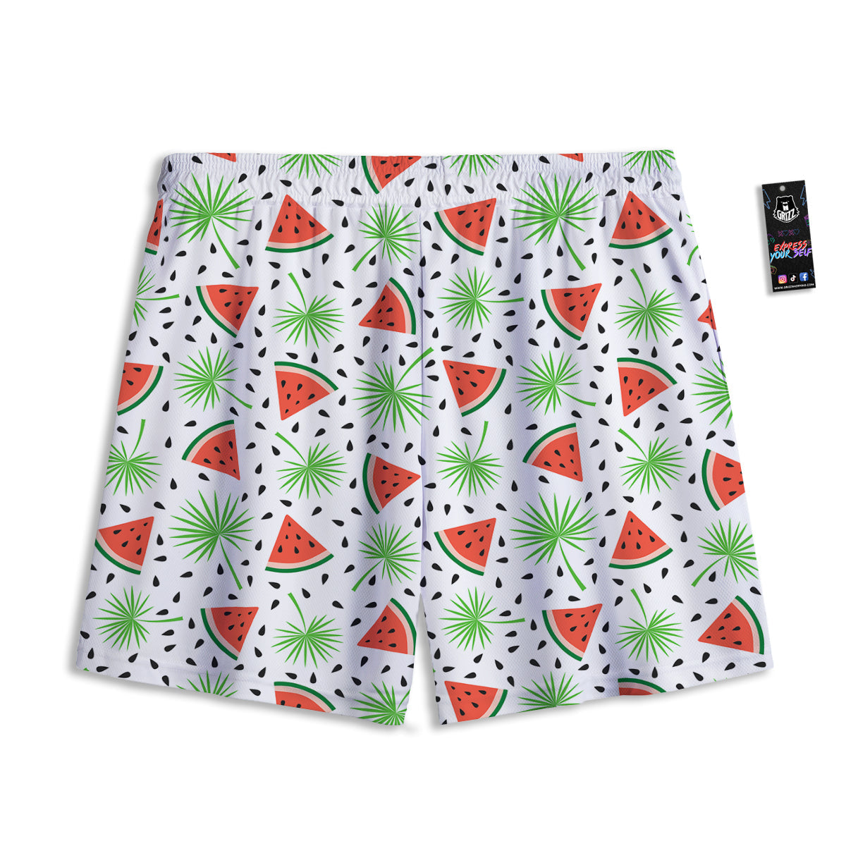 Palm Leaf Watermelon White Print Pattern Mesh Shorts