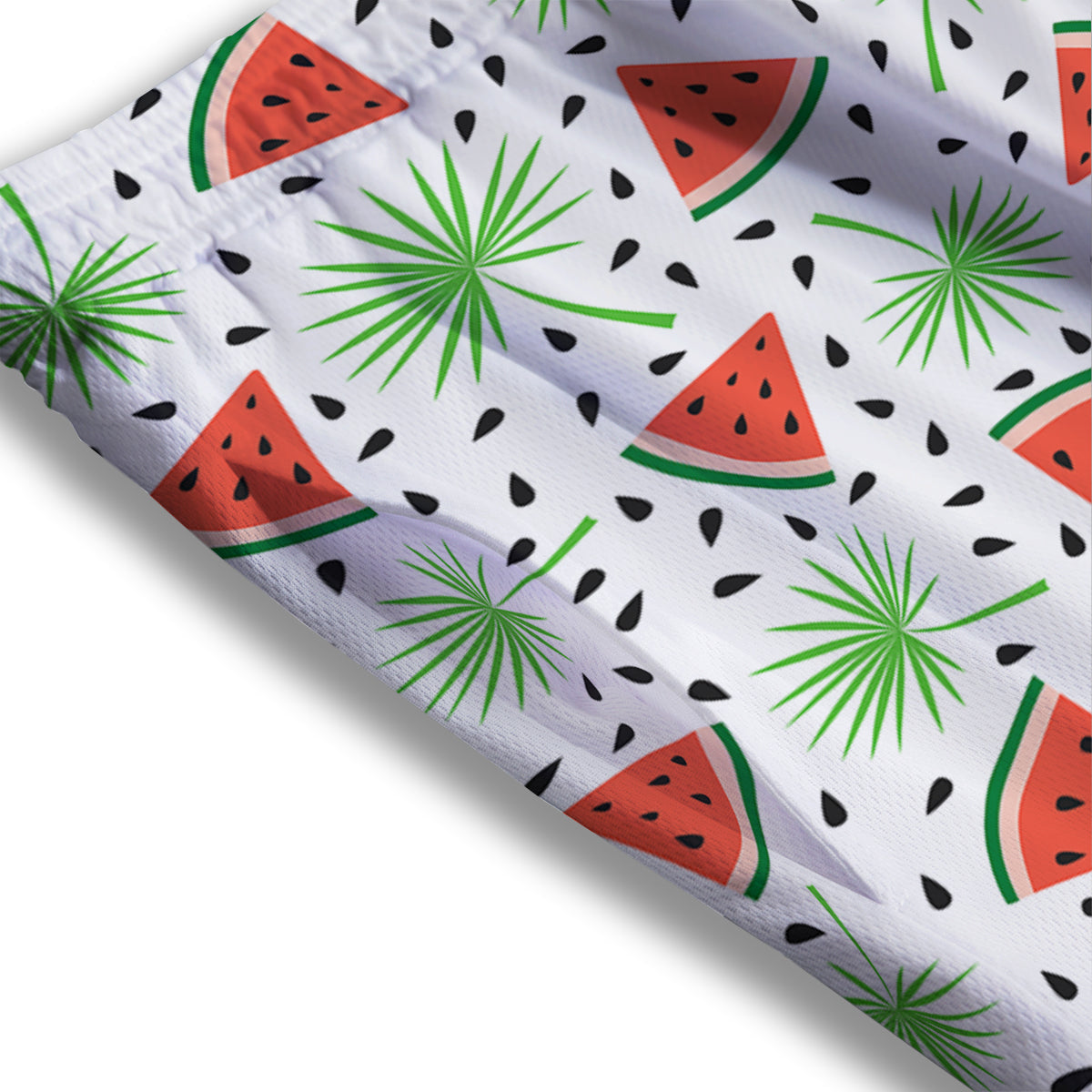 Palm Leaf Watermelon White Print Pattern Mesh Shorts