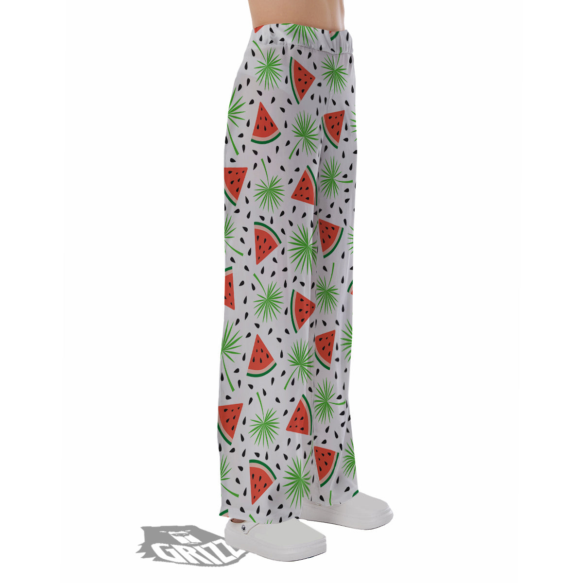 Palm Leaf Watermelon White Print Pattern Pajama Pants-grizzshop