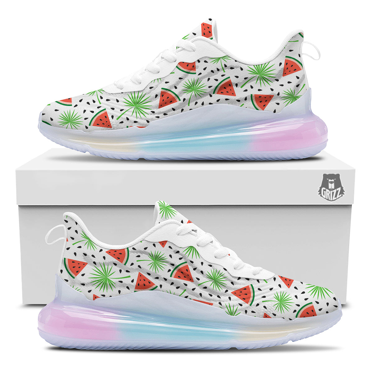 Palm Leaf Watermelon White Print Pattern Running Sneakers-grizzshop