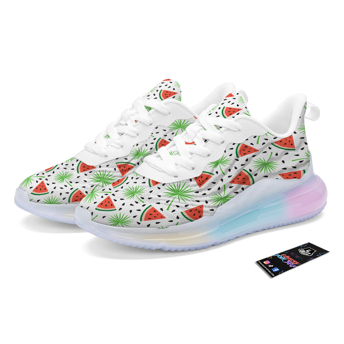 Palm Leaf Watermelon White Print Pattern Running Sneakers-grizzshop