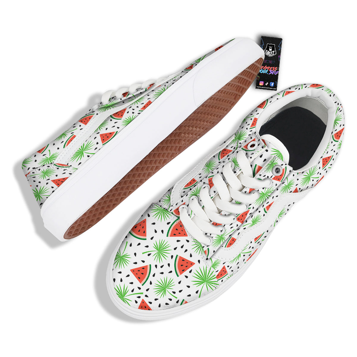 Palm Leaf Watermelon White Print Pattern Skate Shoes-grizzshop