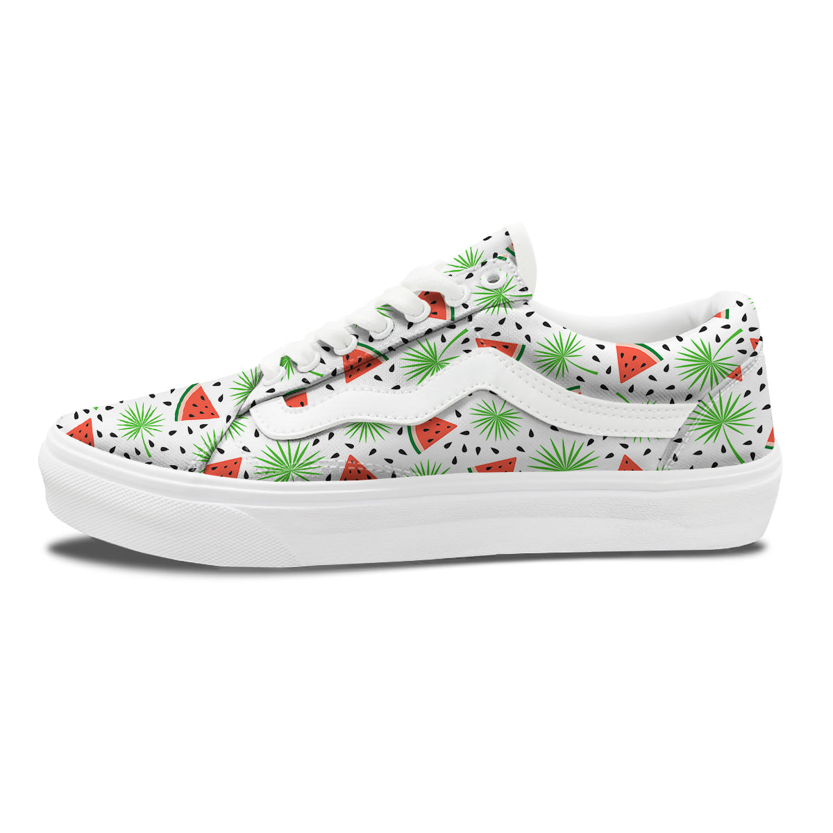 Palm Leaf Watermelon White Print Pattern Skate Shoes-grizzshop