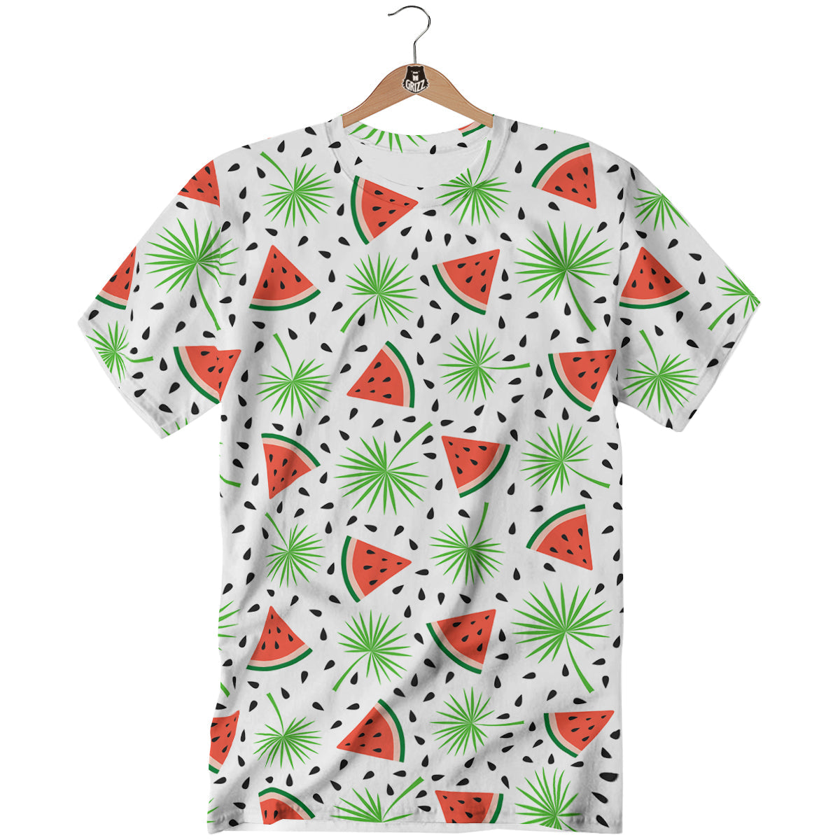 Palm Leaf Watermelon White Print Pattern T-Shirt-grizzshop