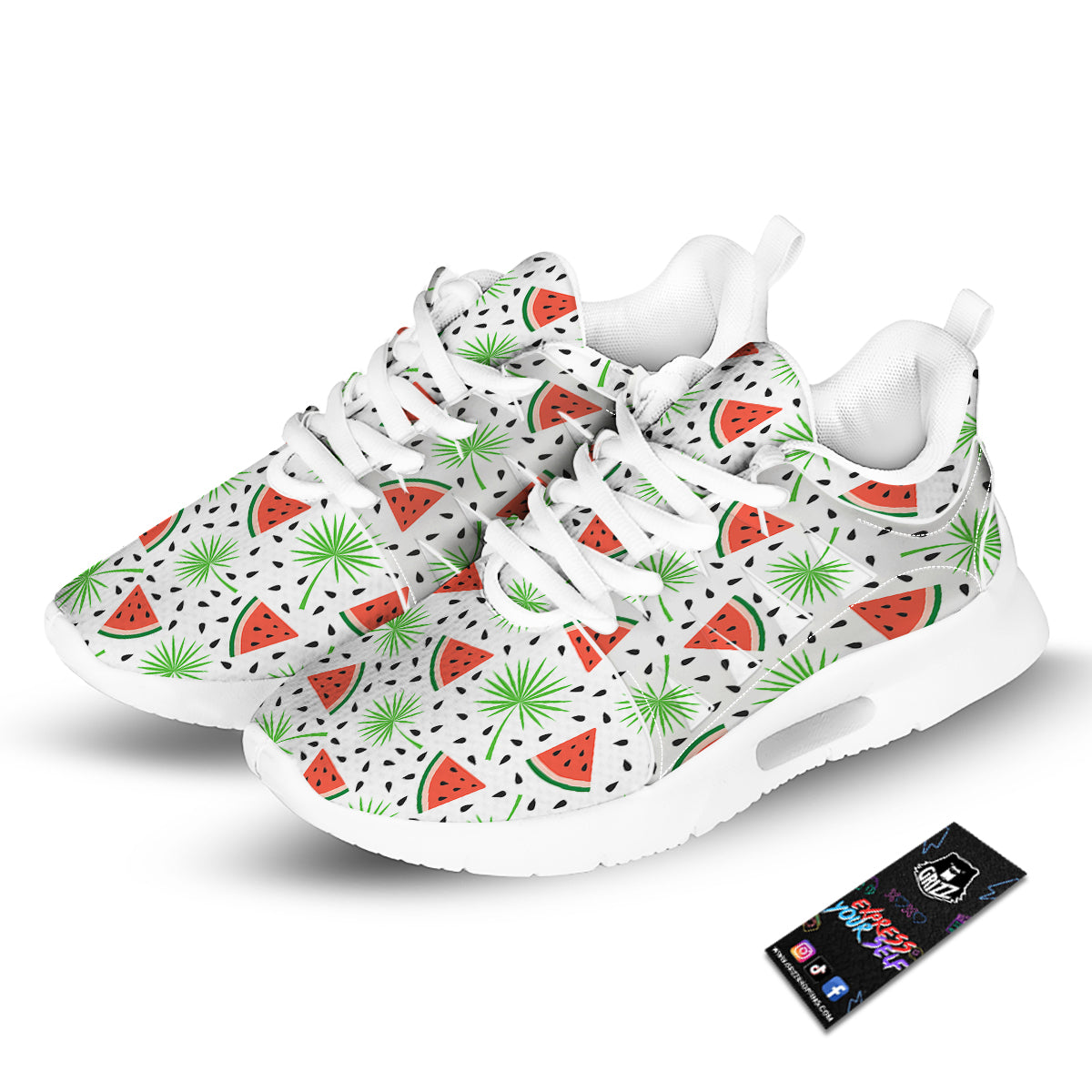 Palm Leaf Watermelon White Print Pattern Tennis Shoes-grizzshop