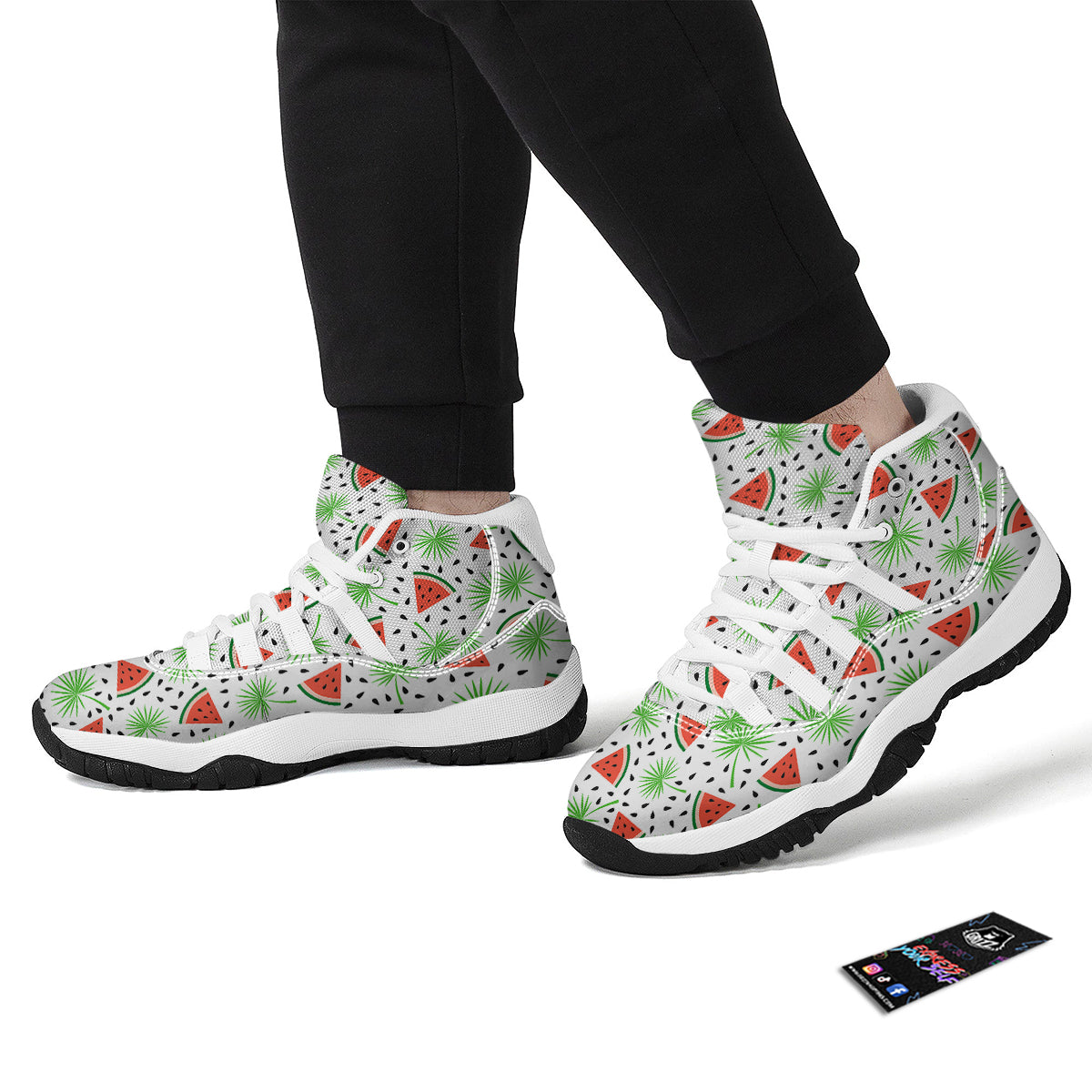Palm Leaf Watermelon White Print Pattern White Bball Shoes-grizzshop