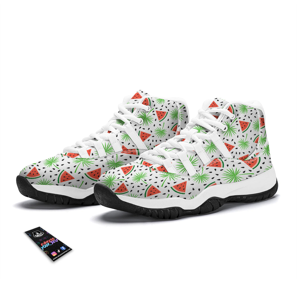 Palm Leaf Watermelon White Print Pattern White Bball Shoes-grizzshop