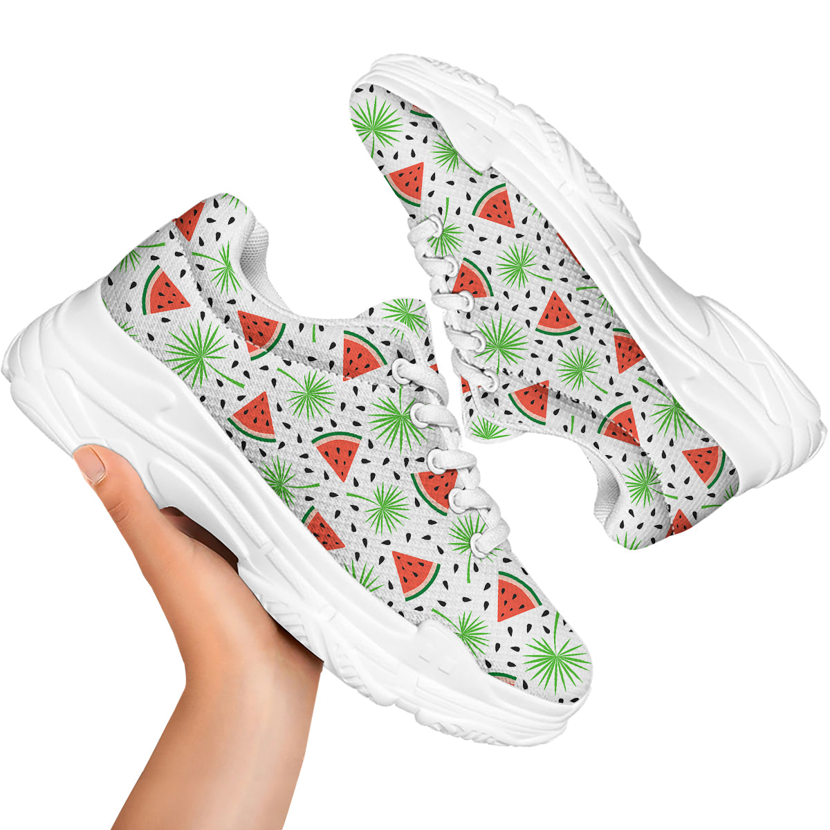 Palm Leaf Watermelon White Print Pattern White Chunky Shoes-grizzshop