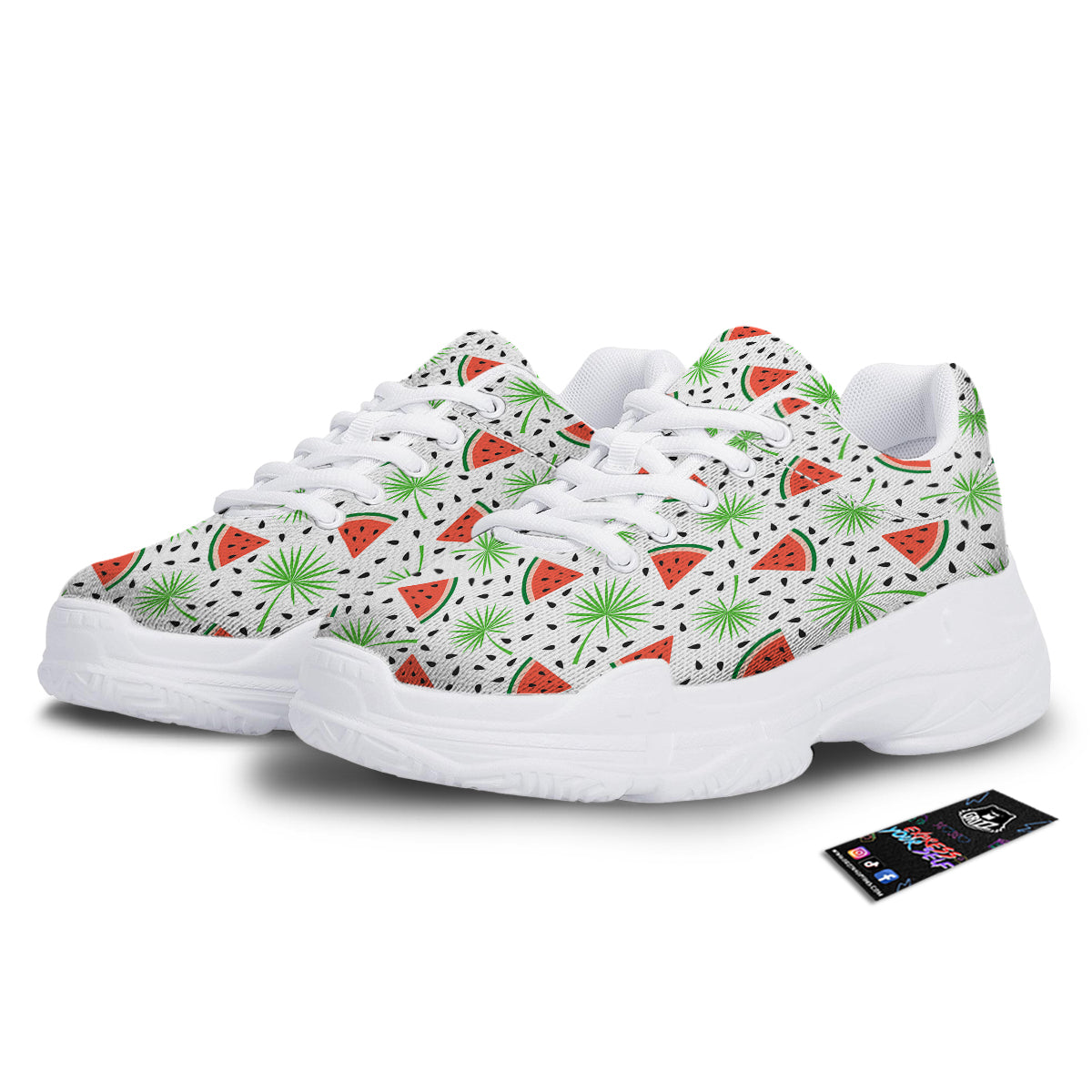 Palm Leaf Watermelon White Print Pattern White Chunky Shoes-grizzshop
