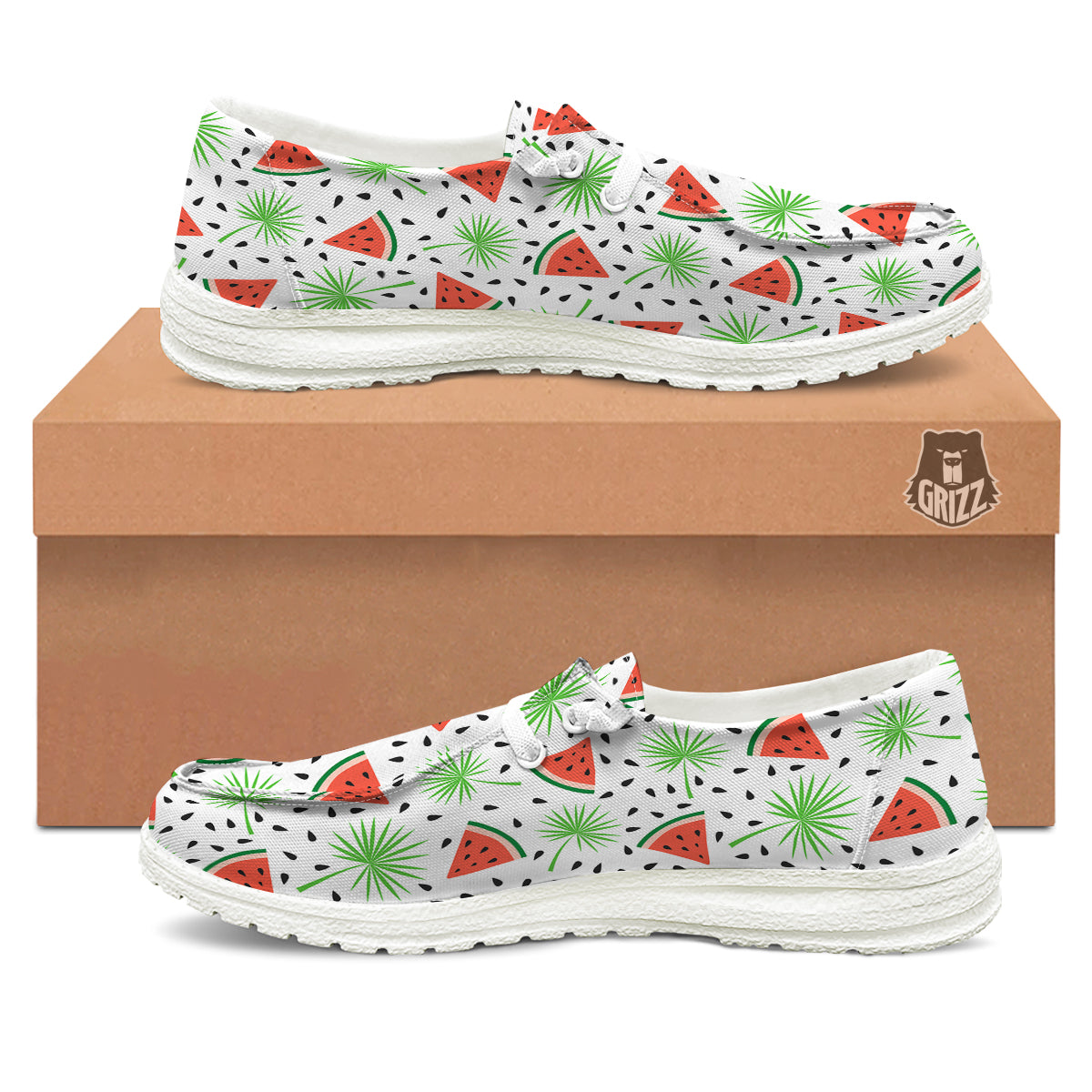 Palm Leaf Watermelon White Print Pattern White Loafers-grizzshop