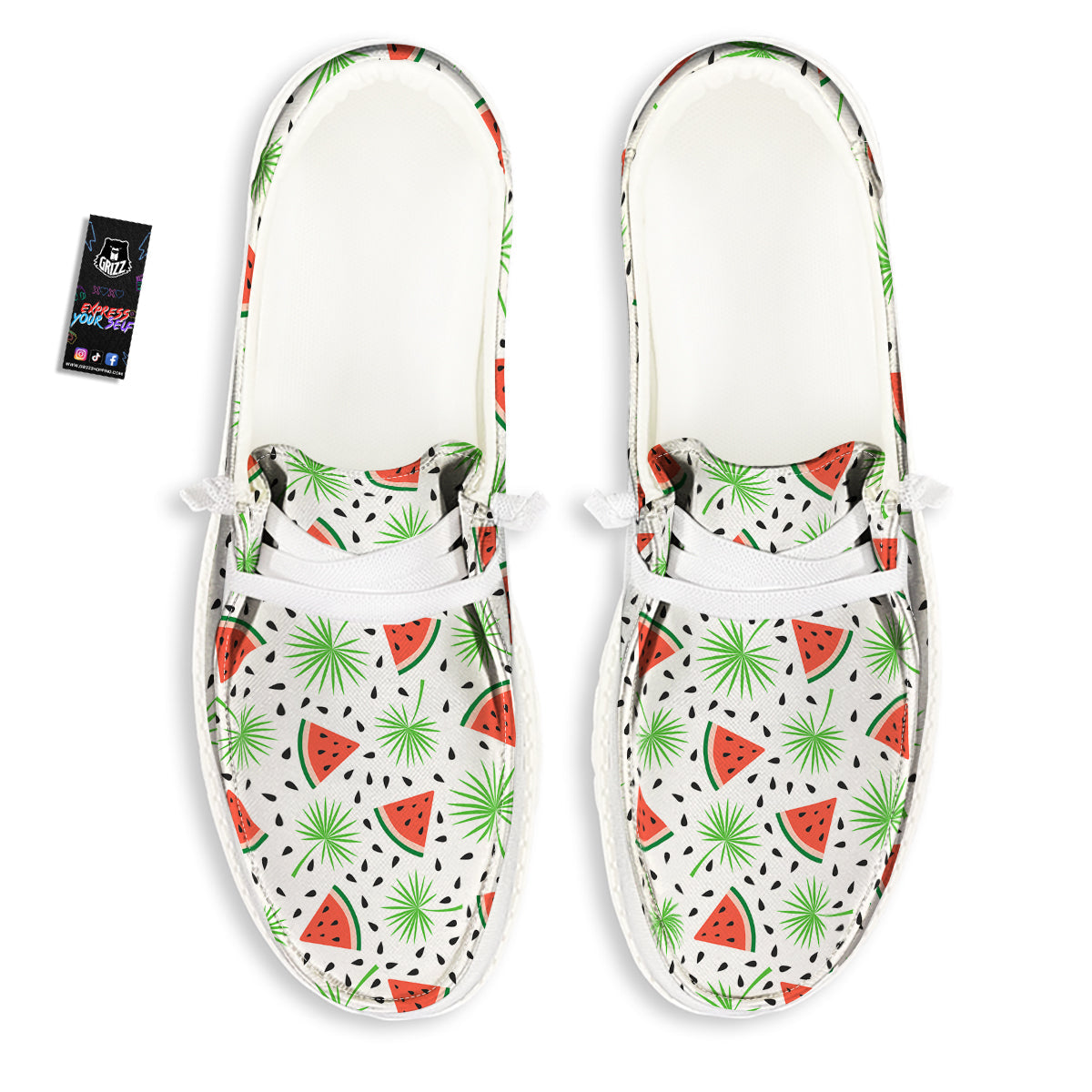 Palm Leaf Watermelon White Print Pattern White Loafers-grizzshop