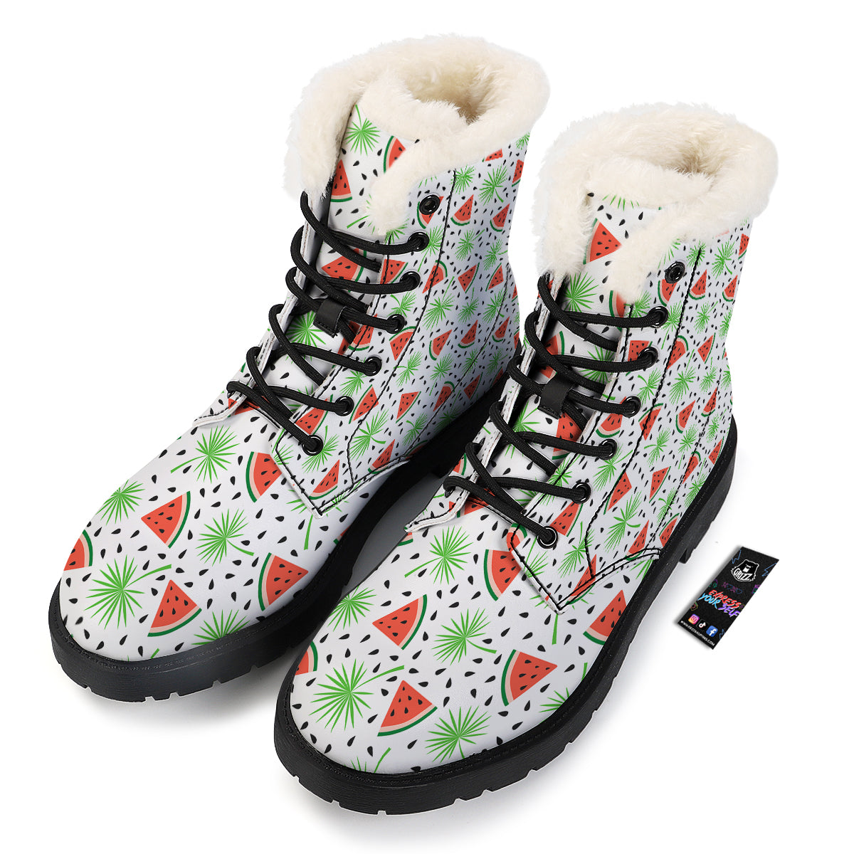 Palm Leaf Watermelon White Print Pattern Winter Boots-grizzshop