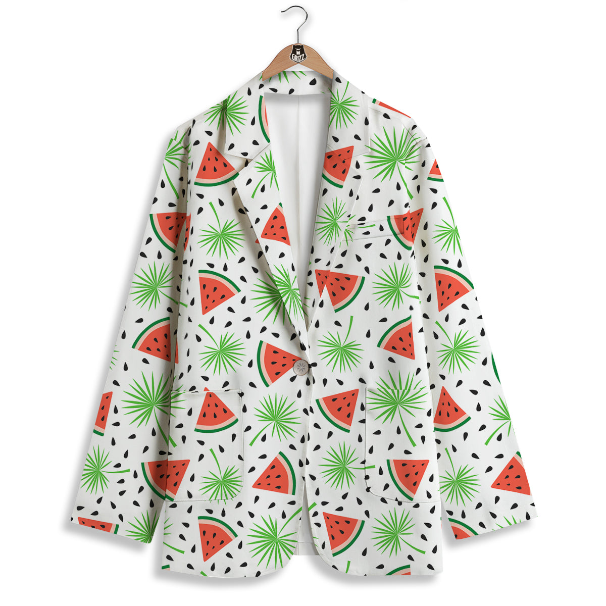 Palm Leaf Watermelon White Print Pattern Women's Blazer-grizzshop