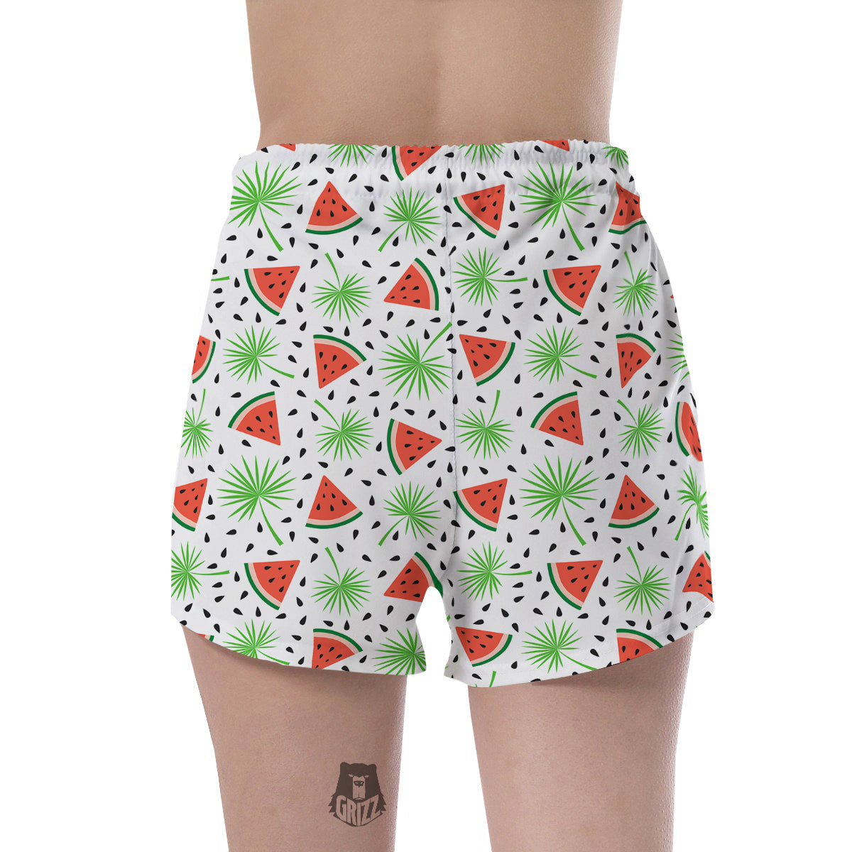 Palm Leaf Watermelon White Print Pattern Women's Shorts-grizzshop